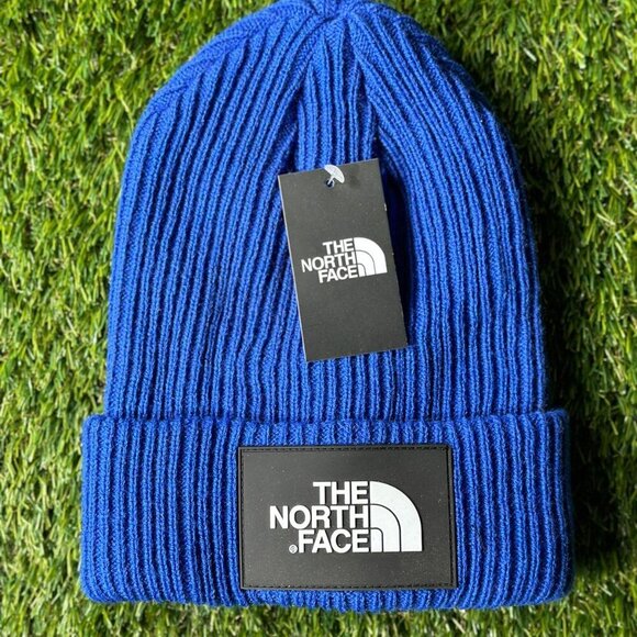 NWT The North Face TNF Logo Box Cuffed Knitted Beanie Blue - Picture 4 of 6
